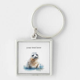 Charming Watercolor Seal Pup, custom Keychain
