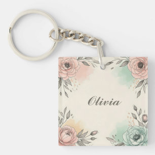Charming Watercolor Sketchy Flowers Keychain
