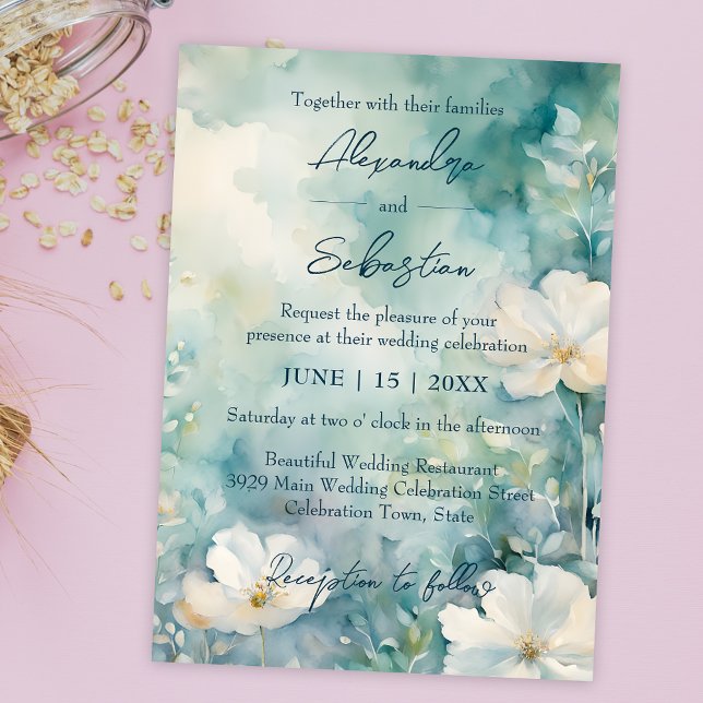 Charming Watercolor White Blooms Wedding Invitation (Creator Uploaded)