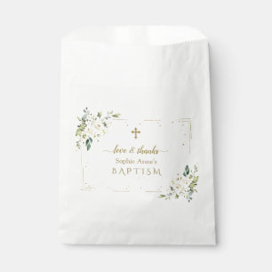 Charming Watercolour White Flowers Baptism Favour Bag