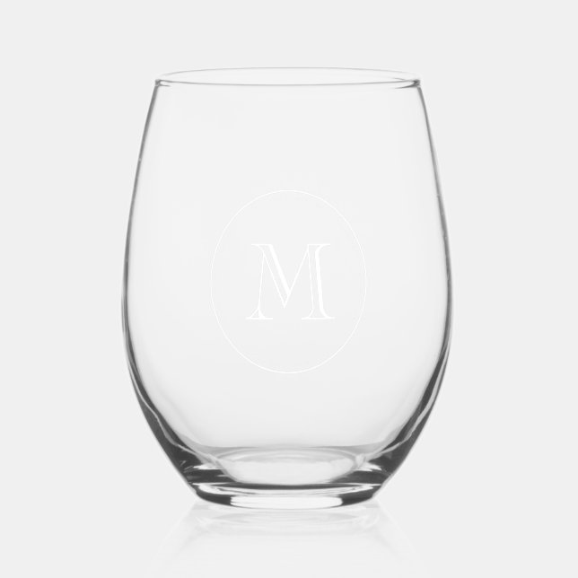 Charming Wedding Monogram Stemless Wine Glass (Front)