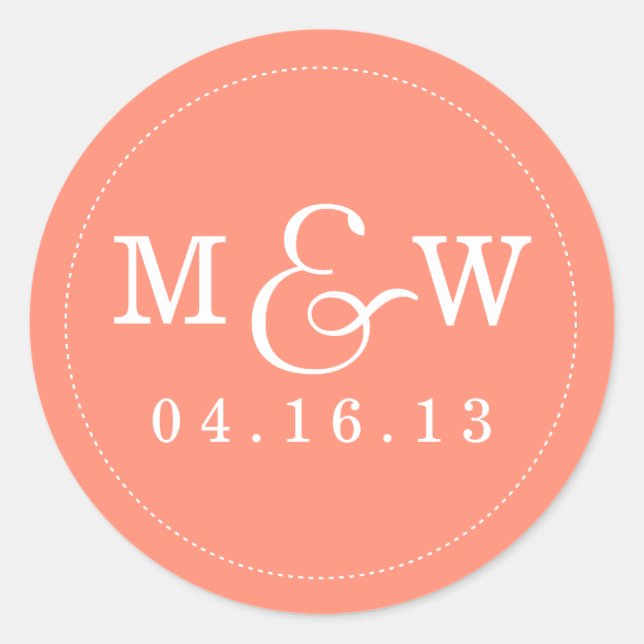 Charming Wedding Monogram Sticker - Coral (Front)