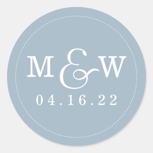 Charming Wedding Monogram Sticker Dusty Blue (Front)