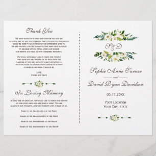 Charming White Blooming Floral Wedding Program