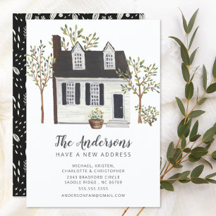 Charming White Cape House Moving Announcement