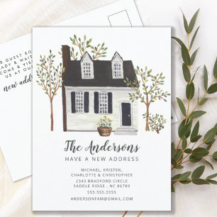 Charming White Cape House Moving Announcement Postcard