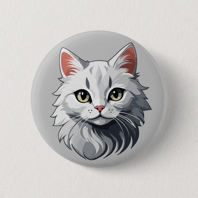 Charming White Cat 2 Inch Round Button (Front)