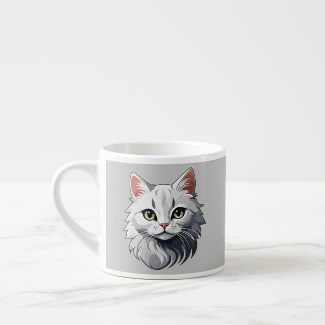 Charming White Cat Espresso Cup (Left)