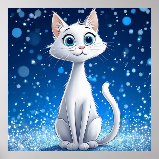 Charming White Cat with Large Blue Eyes Poster (Front)