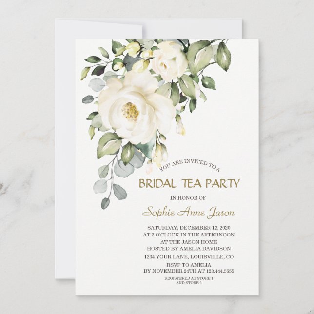Charming White Cream Flowers Bridal Tea Party Invitation (Front)