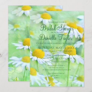 Charming White Daisies, Green Fonts Bridal Shower  Invitation