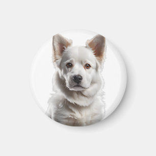 Charming White Shepherd Puppy Portrait Magnet