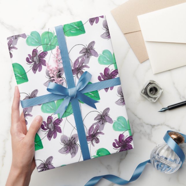 Charming Wild Violets Watercolor Pattern Wrapping Paper (Gifting)