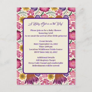 Charming Wildflower Pink Baby Shower Postcard