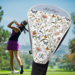 Charming Wildflowers Butterflies Name Monogram Golf Head Cover