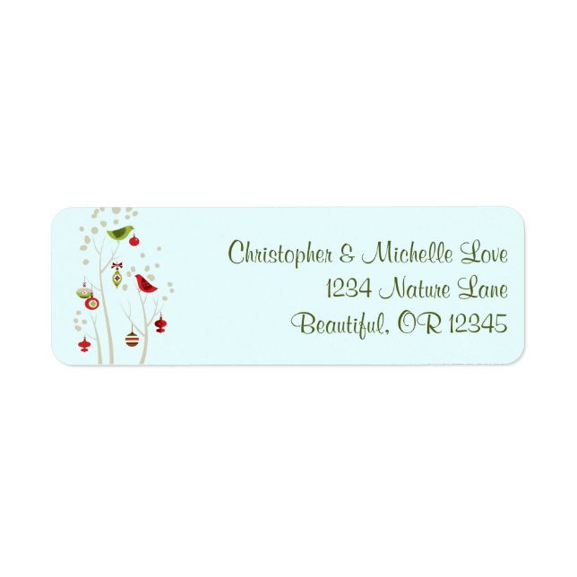 Charming Winter Birds Christmas Holiday Address (Front)
