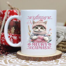 Charming winter cat knitting in soft pastel colour