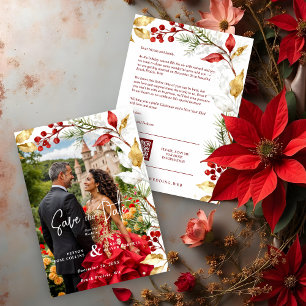 Charming Winter Christmas Botanical Frame Wedding Save The Date