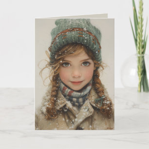 Charming Winter Portrait Young Girl  Holiday Card