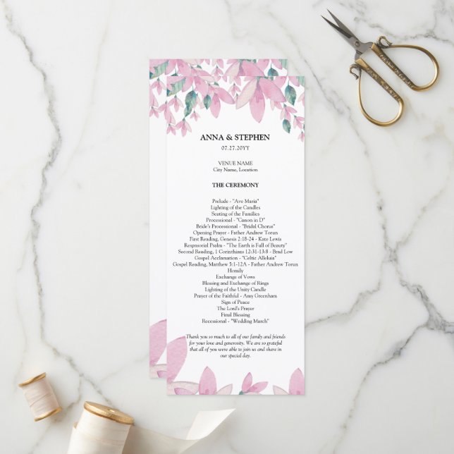 Charming Wisteria Floral Wedding Programme (Devant/Arrière en situation)
