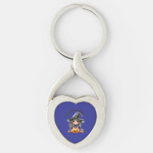 Charming Witch Girl Halloween Decor with Pumpkins Keychain