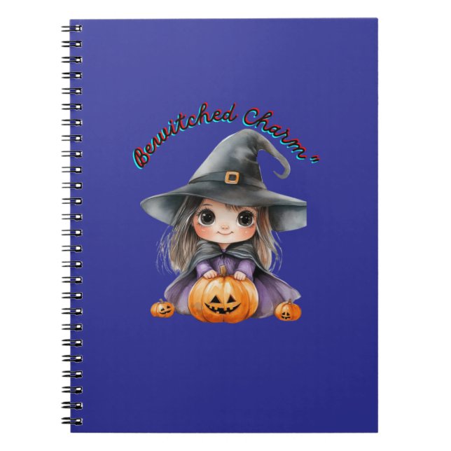 Charming Witch Girl Halloween Decor with Pumpkins Notebook (Front)
