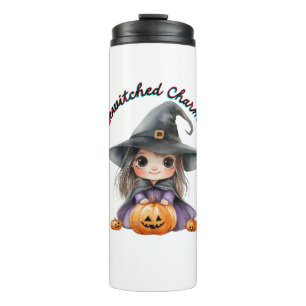 Charming Witch Girl Halloween Decor with Pumpkins Thermal Tumbler