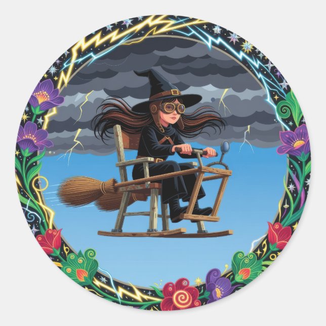 Charming Witch Pilot Classic Round Sticker (Front)