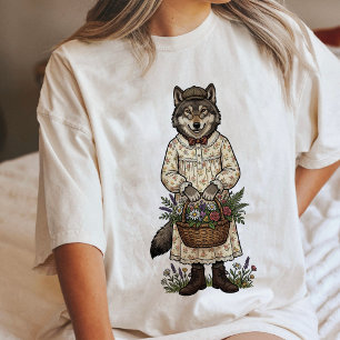 Charming Wolf Woman With Flower Basket Tri-Blend Shirt