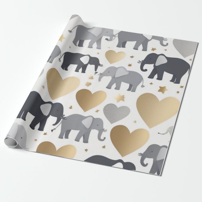 Charming wrapping paper pattern with golden hearts (Unrolled)