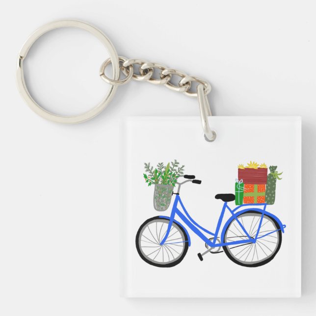 Charming Xmas Bicycle Bike Holidays Christmas Keychain (Front)