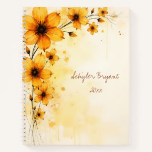 Charming Yellow Floral Botanical Watercolor Notebook