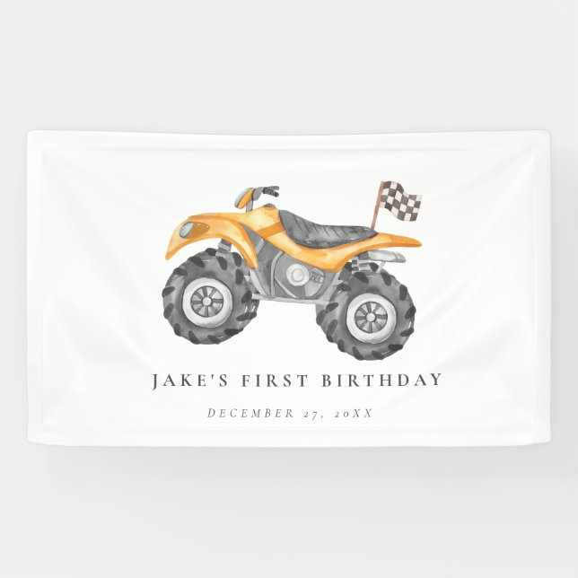 Charming Yellow Quad Bike Birthday  Banner (Horizontal)
