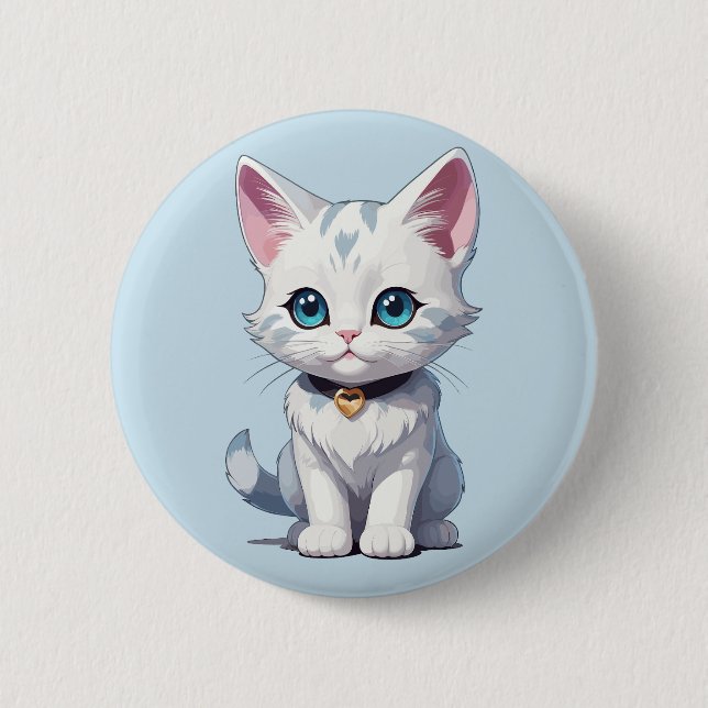 Charmingly White Cat Design 2 Inch Round Button (Front)