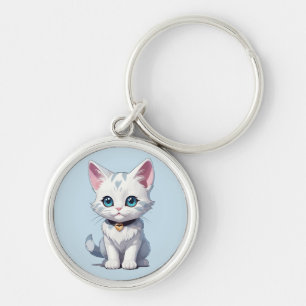 Charmingly White Cat Design Keychain
