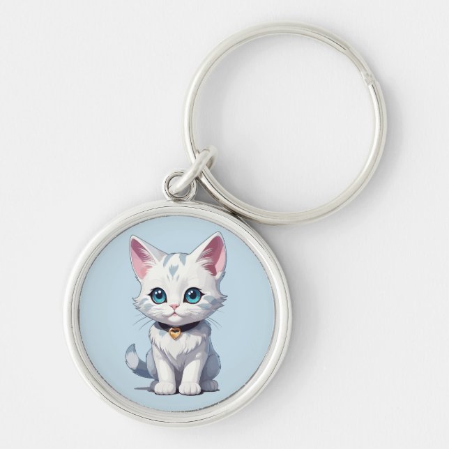 Charmingly White Cat Design Keychain (Front)