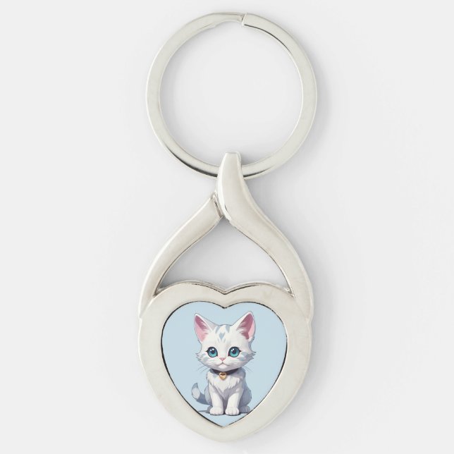 Charmingly White Cat Design Keychain (Front)