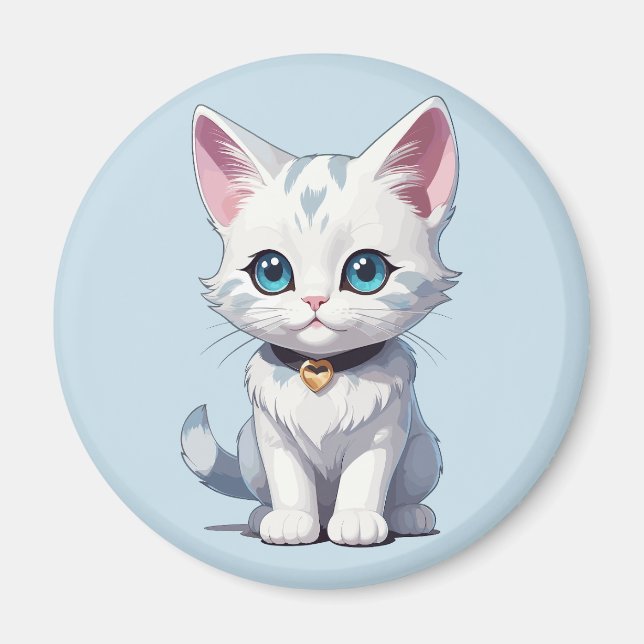 Charmingly White Cat Design Magnet (Front)