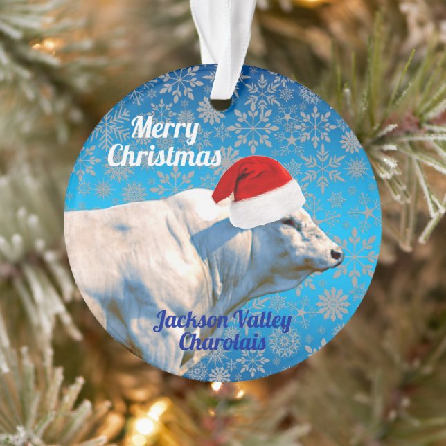 Charolais Bull à Santa Hat Ornement de Noël (Arbre)