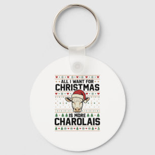 Charolais Christmas Cow Ugly Sweater Vector Design Keychain