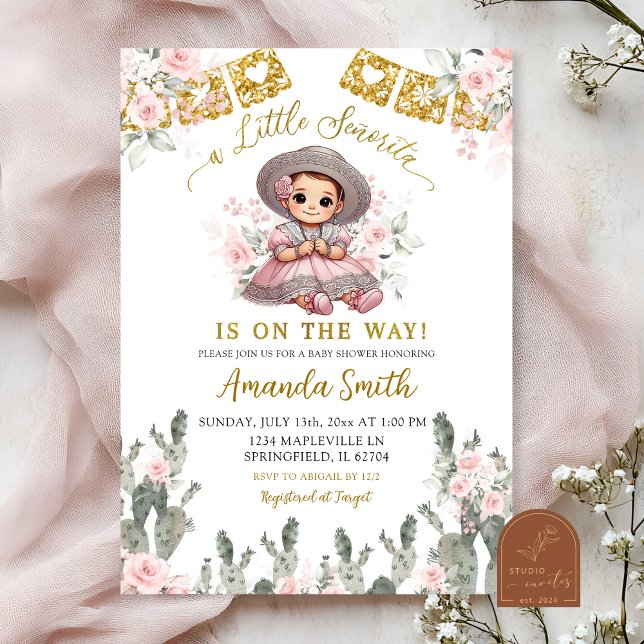 Charra Pink Roses Mexican Baby Shower Invitation (Creator Uploaded)