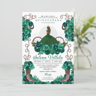 Charra Princess Green Floral Boots Quinceañera Invitation