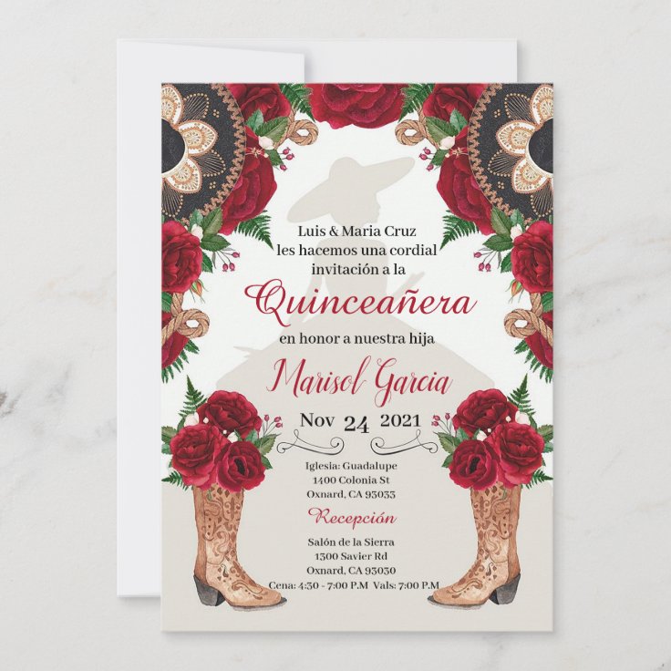 Charra Quinceanera Invitation, Red Roses Mariachi | Zazzle