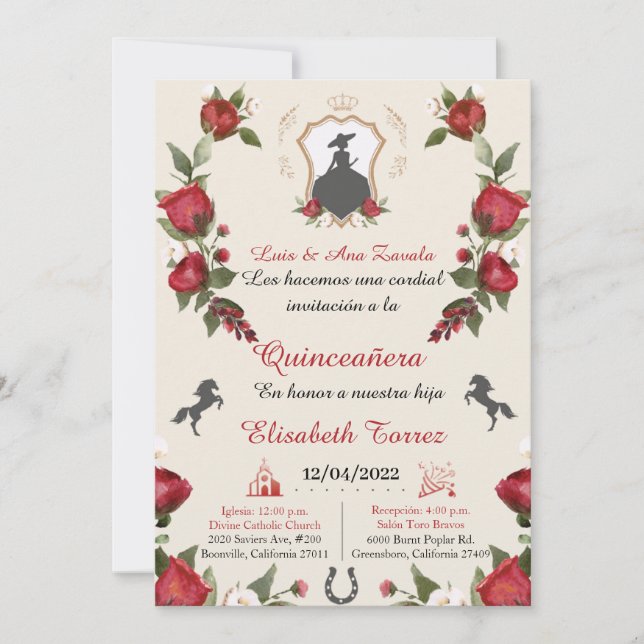 Charra Red Simplicity invitation, Charro Western  (Front)