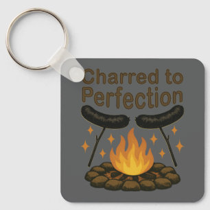 Charred to Perfection Funny Campfire Hot Dog Keychain