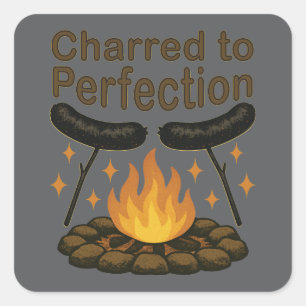 Charred to Perfection Funny Campfire Hot Dog Square Sticker