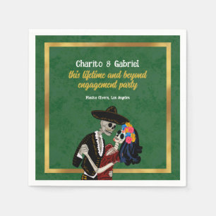 Charro and Catrina Sugar Skulls Dancing Green Napkin