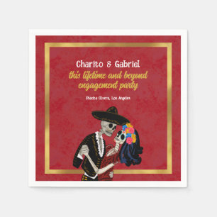 Charro and Catrina Sugar Skulls Dancing Red Napkin