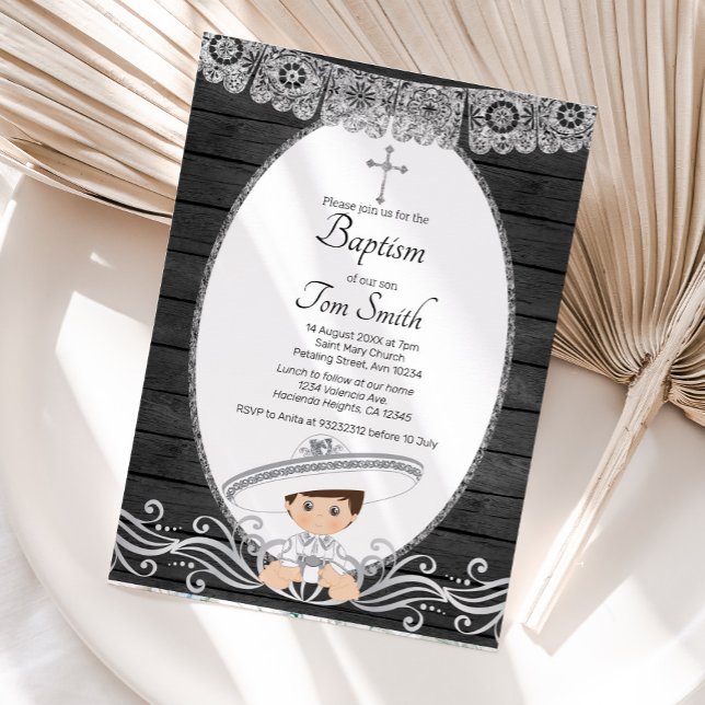 Charro Baptême Argent Invitation (Créateur téléchargé)