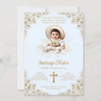 Charro Baptism Invitation –   Niño Bautizo – Blue